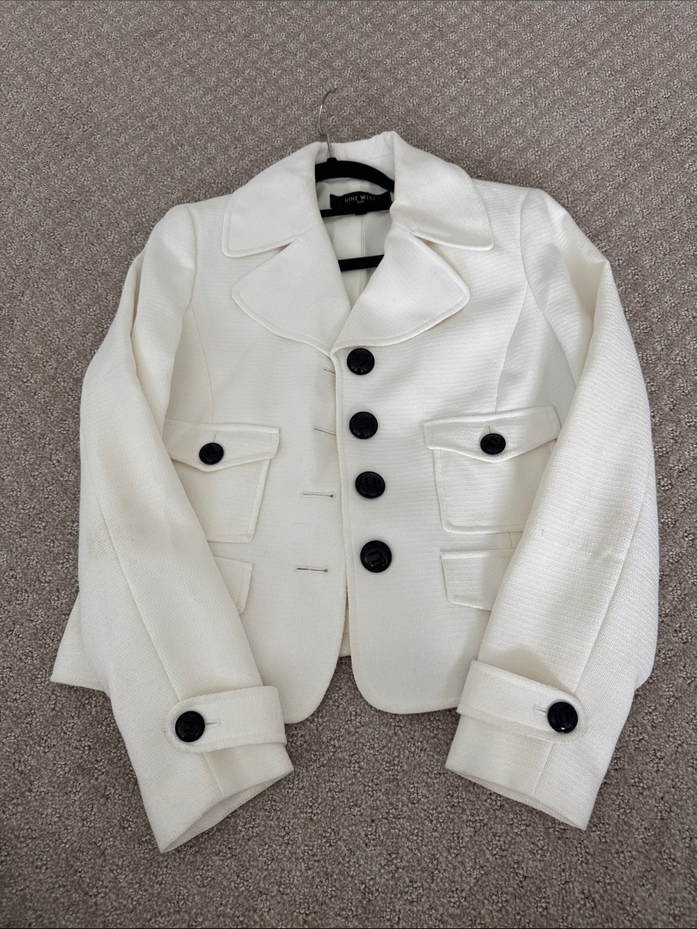 Nine West White Women's Textured Button Front Blazer